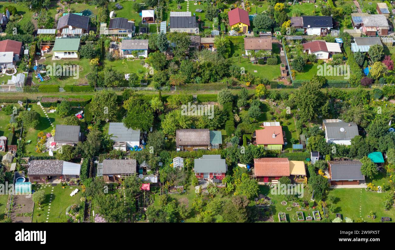 Aerial view of an allotment garden site, Berlin, 01 09 2023 Stock Photo