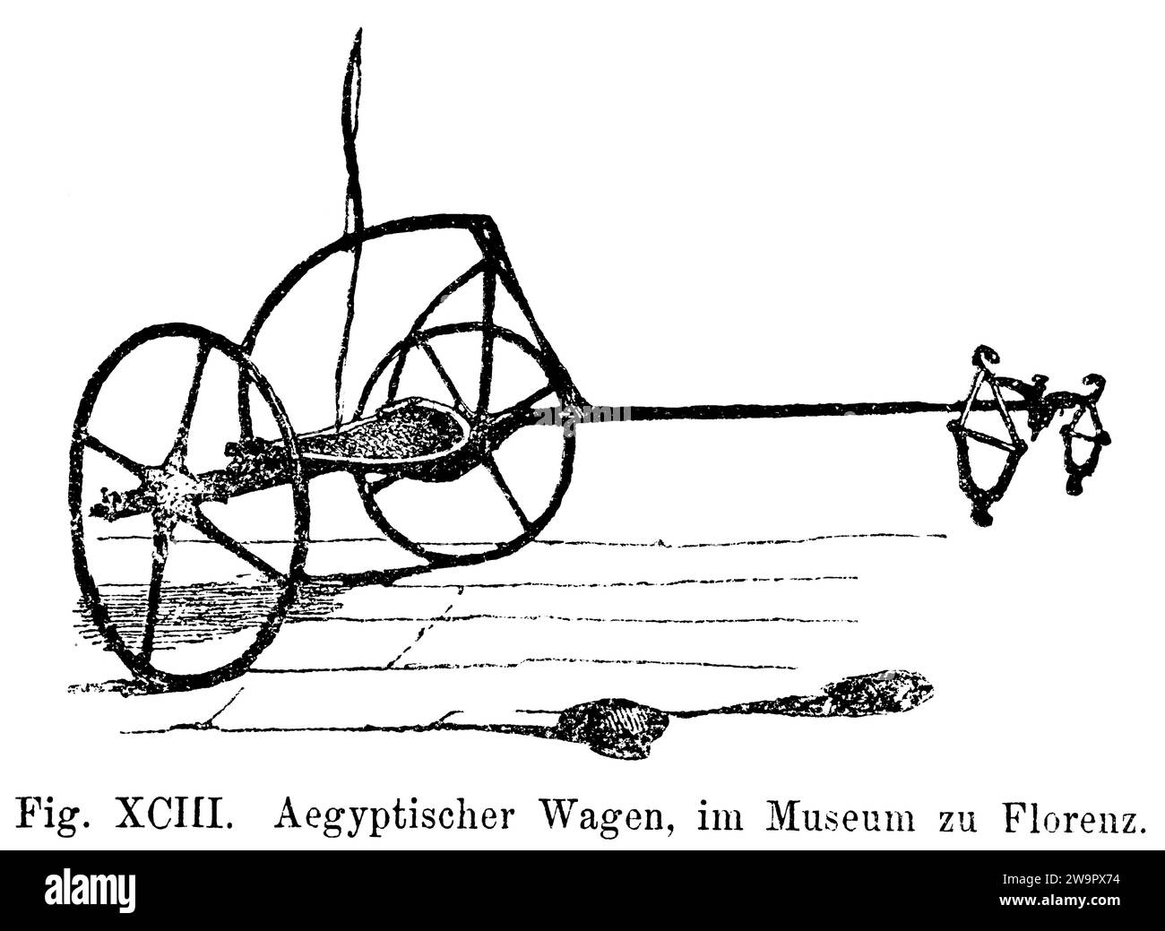 Egyptian war chariot, open, two wheels, drawbar, ornamentation, wickerwork, wheel, single-deck chariot, antiquity, historical illustration 1886 Stock Photo