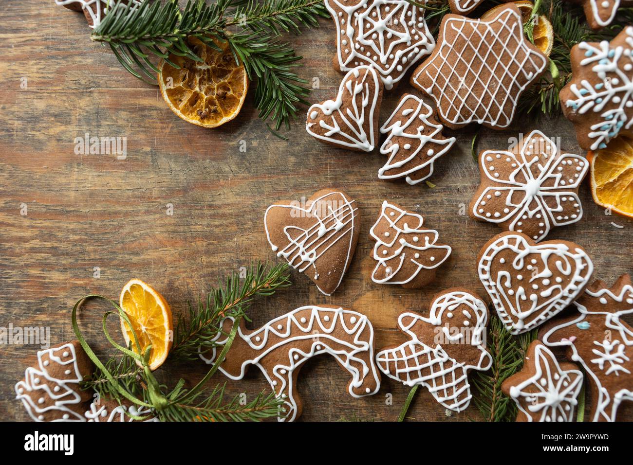 Glazed cookies. Sweet pastries for Christmas. Glazed sweetness Stock Photo