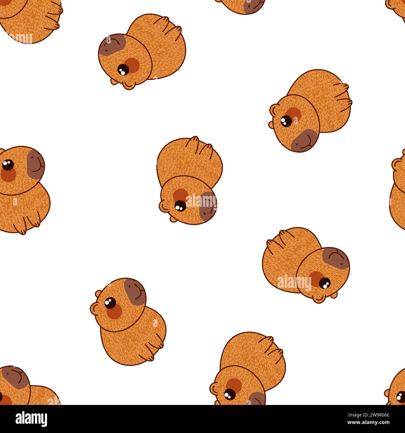 Cute capybara characters seamless pattern vector illustration Stock Vector