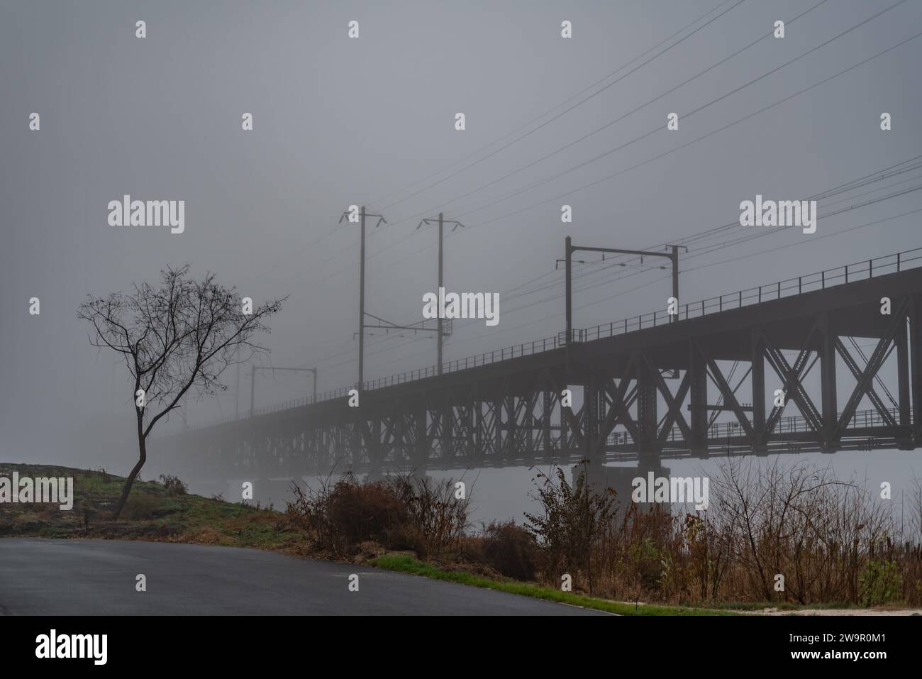 Railroad Bridge Crossing the Susquehanna River, Havre de Grace Maryland USA Stock Photo