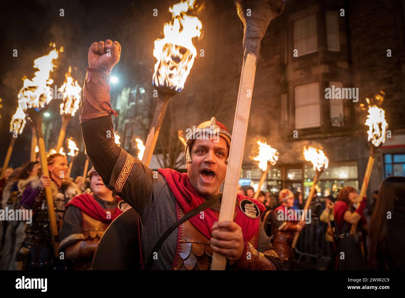 Vikings from the Shetland South Mainland Up Helly Aa Jarl Squad lead