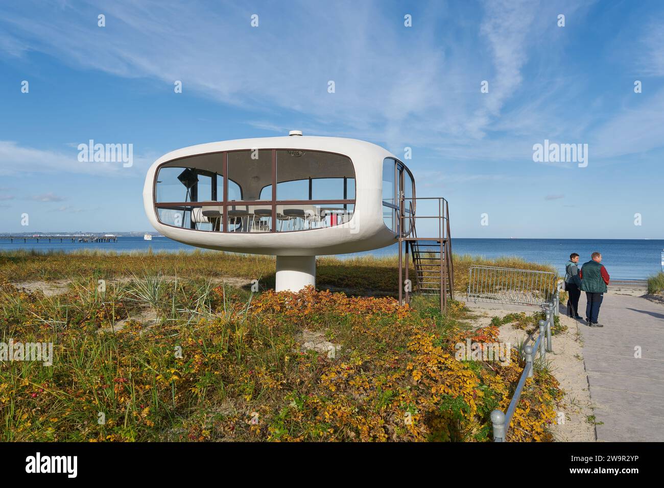 The former rescue tower by architect Ulrich Muether on the beach on the Baltic coast of Binz on the island of Ruegen in Germany Stock Photo