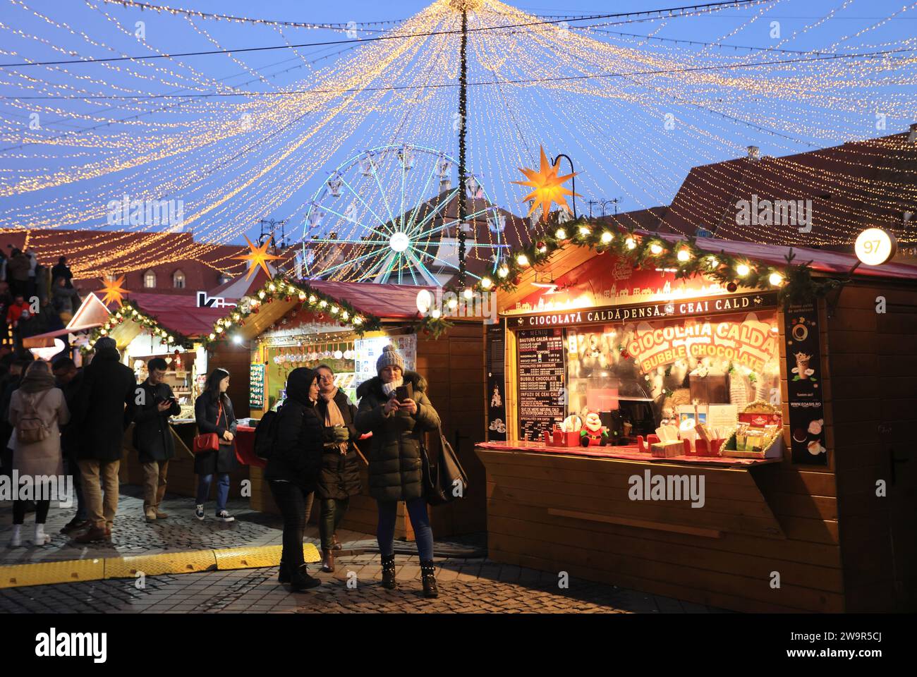 Pretty Christmas market on Piata Mare, the Big Square, in the