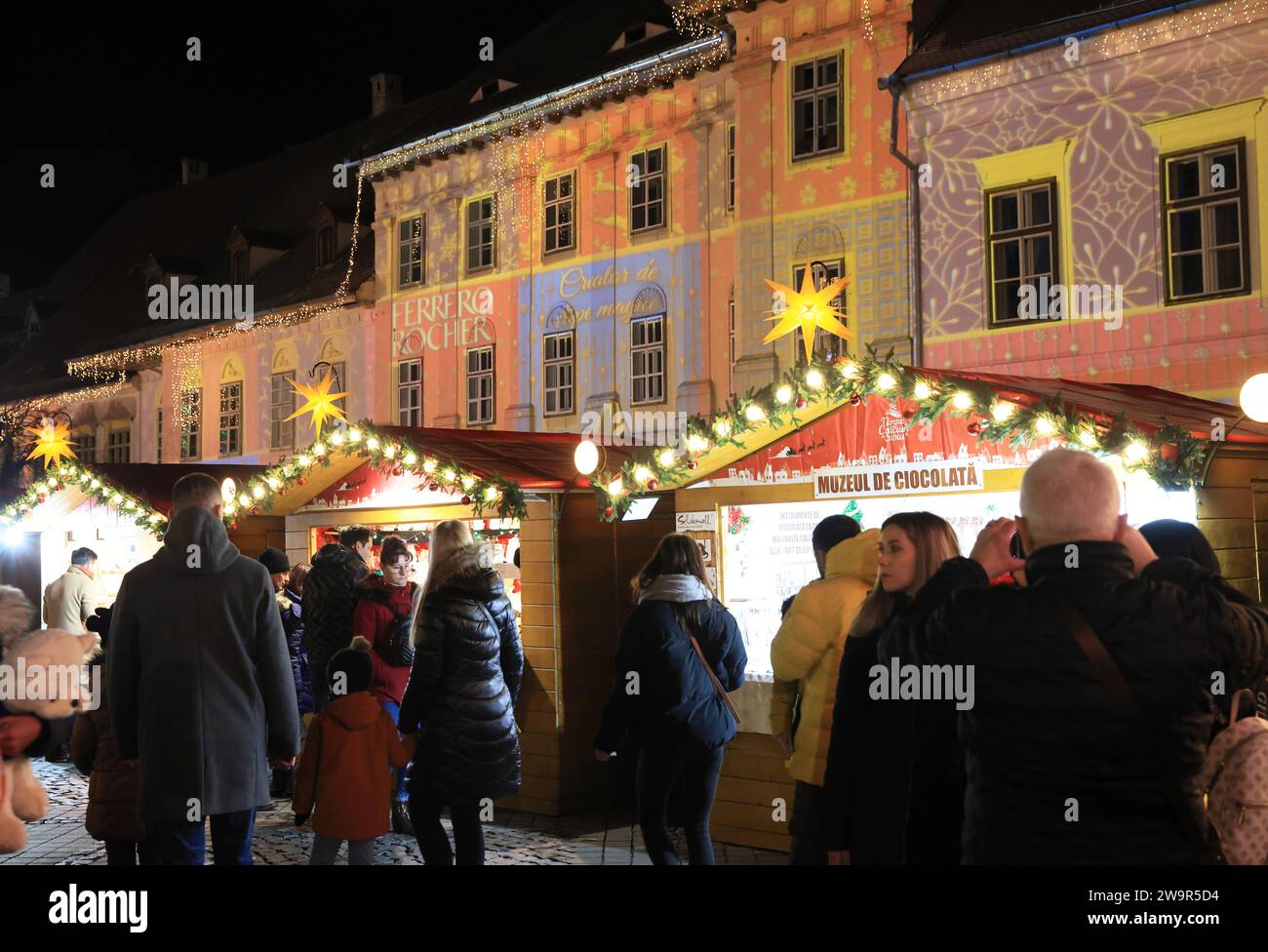 Pretty Christmas market on Piata Mare, the Big Square, in the