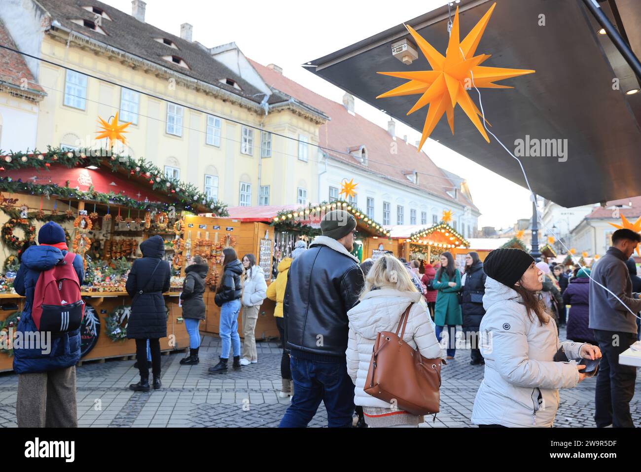 Pretty Christmas market on Piata Mare, the Big Square, in the