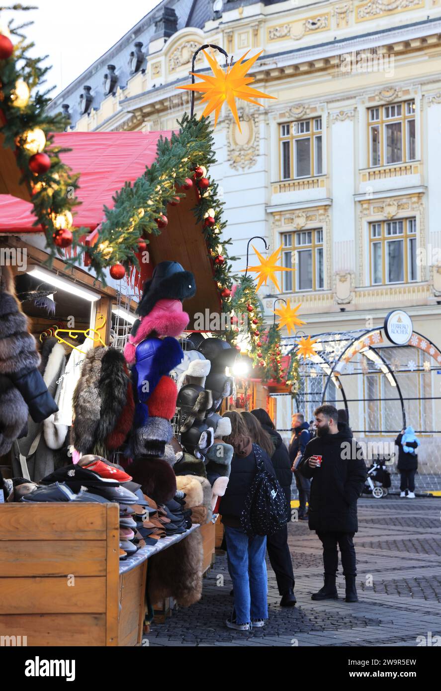 Pretty Christmas market on Piata Mare, the Big Square, in the