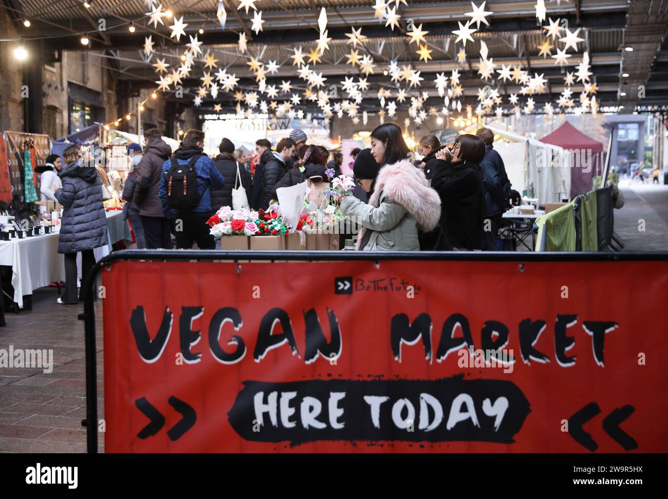 Occasional vegan market at artisan Canopy Market at Kings Cross, during the festive Christmas