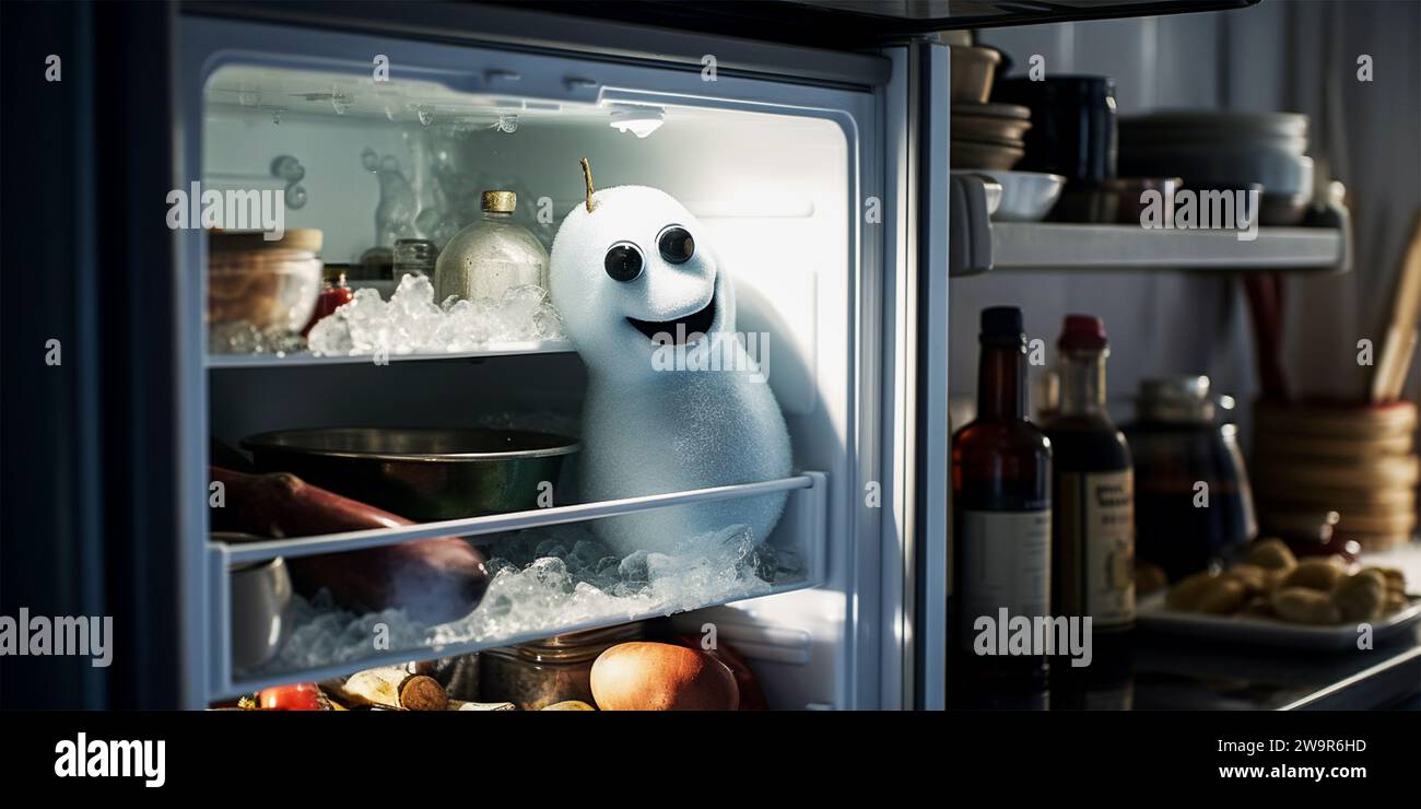 white snowman in the refrigerator Stock Photo