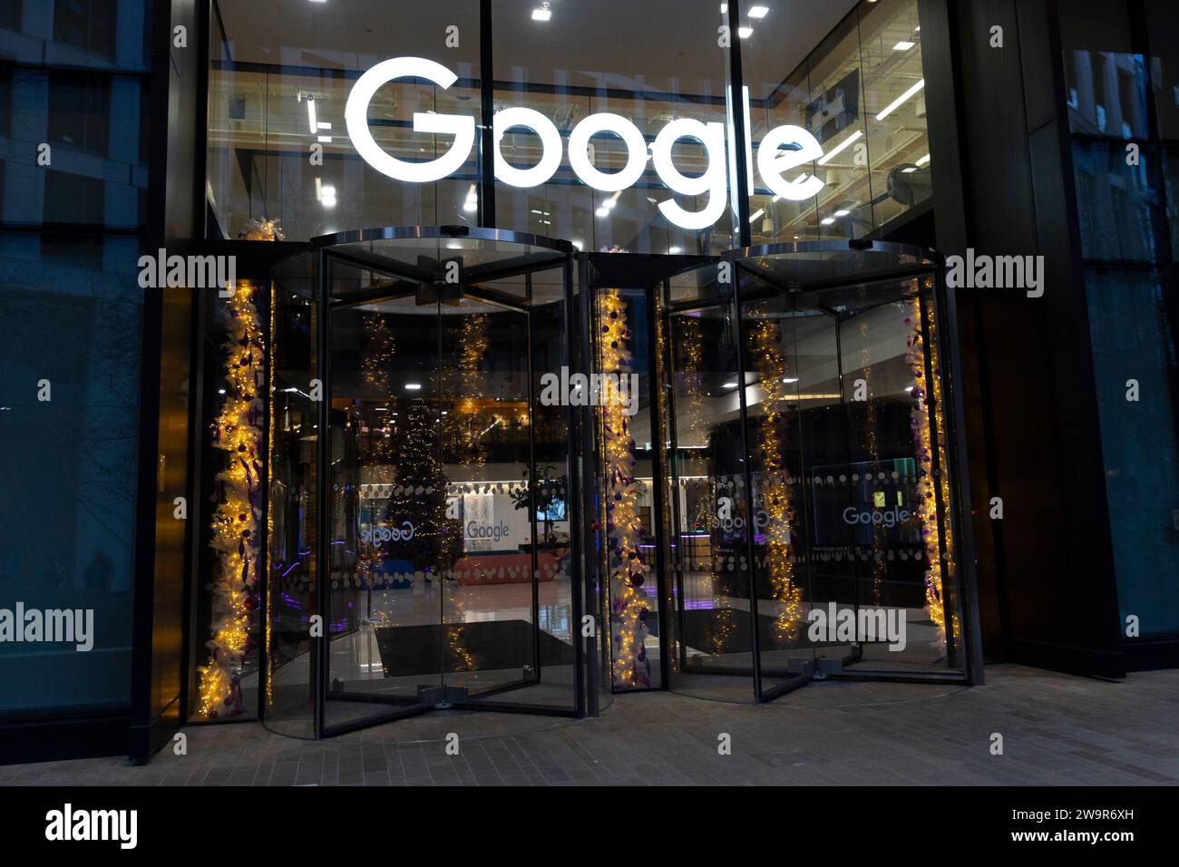 London, UK. 24th Dec 2023.The Google logo over the door of the Google ...