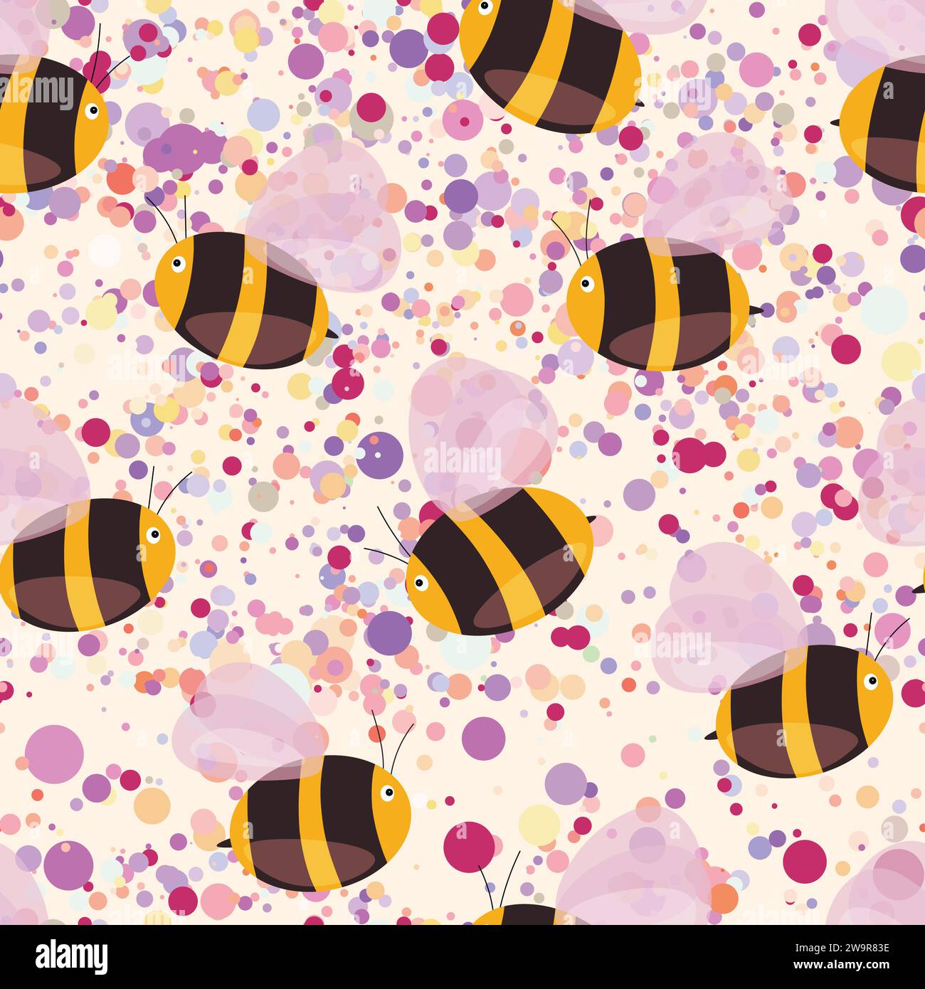 Seamless pattern with bees on color background. Small wasp. Vector ...