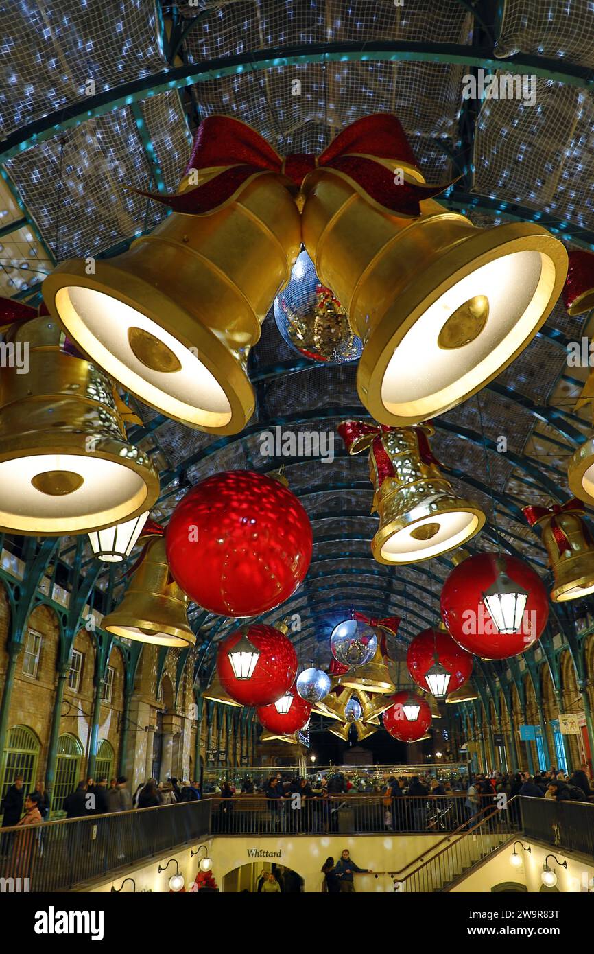 Christmas lights in Covent Garden Market in London 2023 shaped like