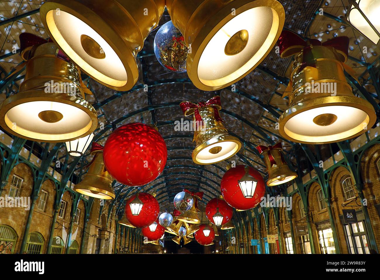 Christmas lights in Covent Garden Market in London 2023 shaped like