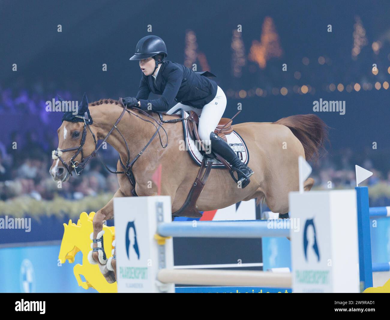 Victoria Gulliksen of Norway with Equine America Papa Roach during the Sport Vlaanderen showjumping competition at the Jumping Mechelen on December 29, 2023, Nekkerhal, Belgium (Photo by Maxime David - MXIMD Pictures) Credit: MXIMD Pictures/Alamy Live News Stock Photo