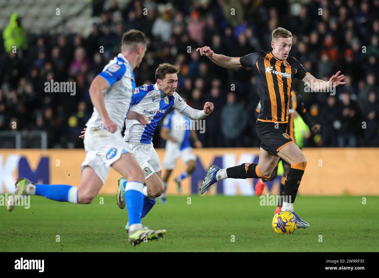 Liam Delap 20 of Hull City in action during the Sky Bet Championship