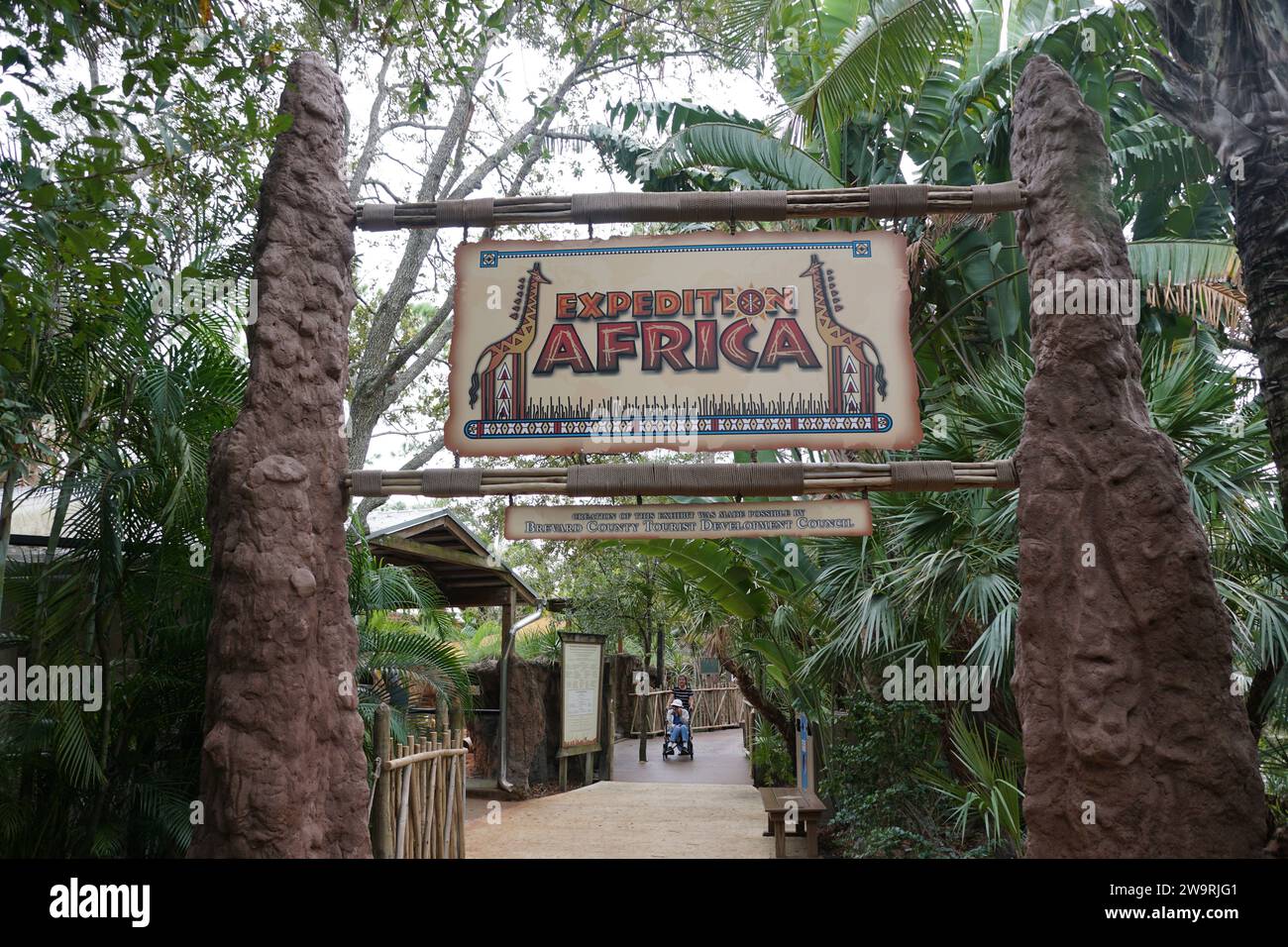 Melbourne, Florida, U.S.A - November 14, 2023 - The entrance sign into Expedition Africa at Brevard Zoo Stock Photo