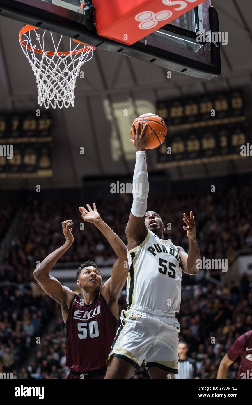West Lafayette, Indiana, USA. 29th Dec, 2023. Purdue Boilermakers Guard LANCE JONES (55) attempts a layup during the NCAA menÃs basketball game between Eastern Kentucky and the Purdue Boilermakers, Friday, Dec. 29, 2023, at Mackey Arena in West Lafayette, Ind. (Credit Image: © David Wegiel/ZUMA Press Wire) EDITORIAL USAGE ONLY! Not for Commercial USAGE! Stock Photo