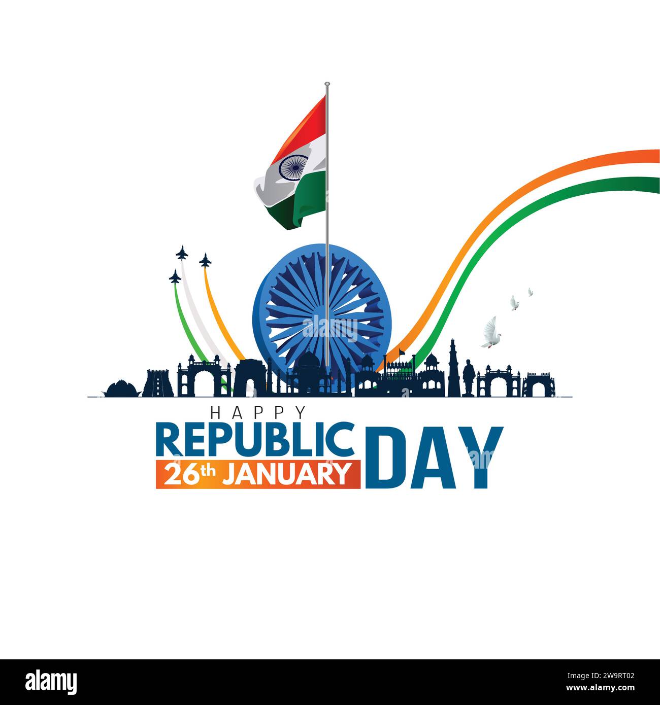 happy republic day India. Ashoka chakra with Indian flag. abstract