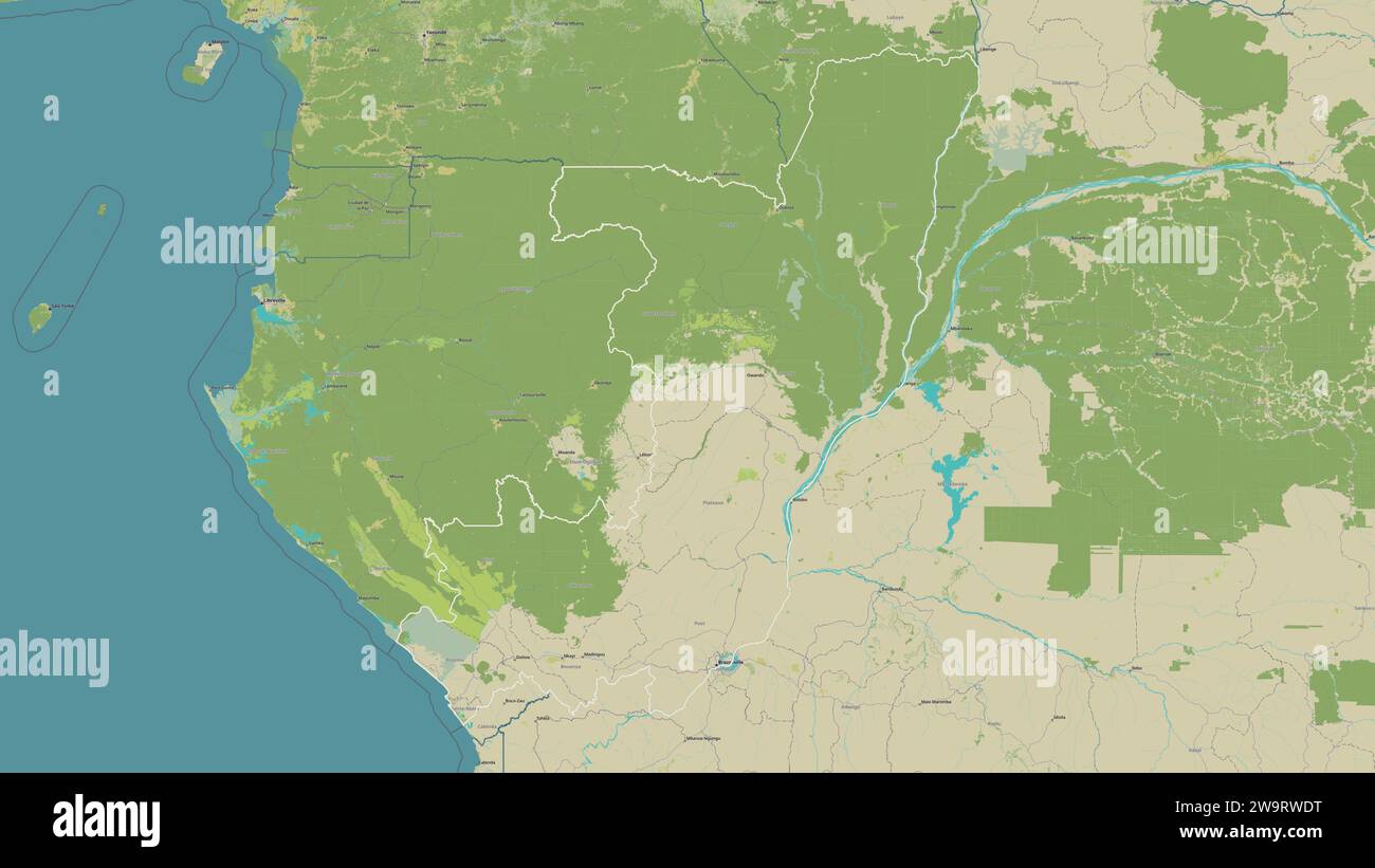 Republic of the Congo outlined on a topographic, OSM Humanitarian style ...