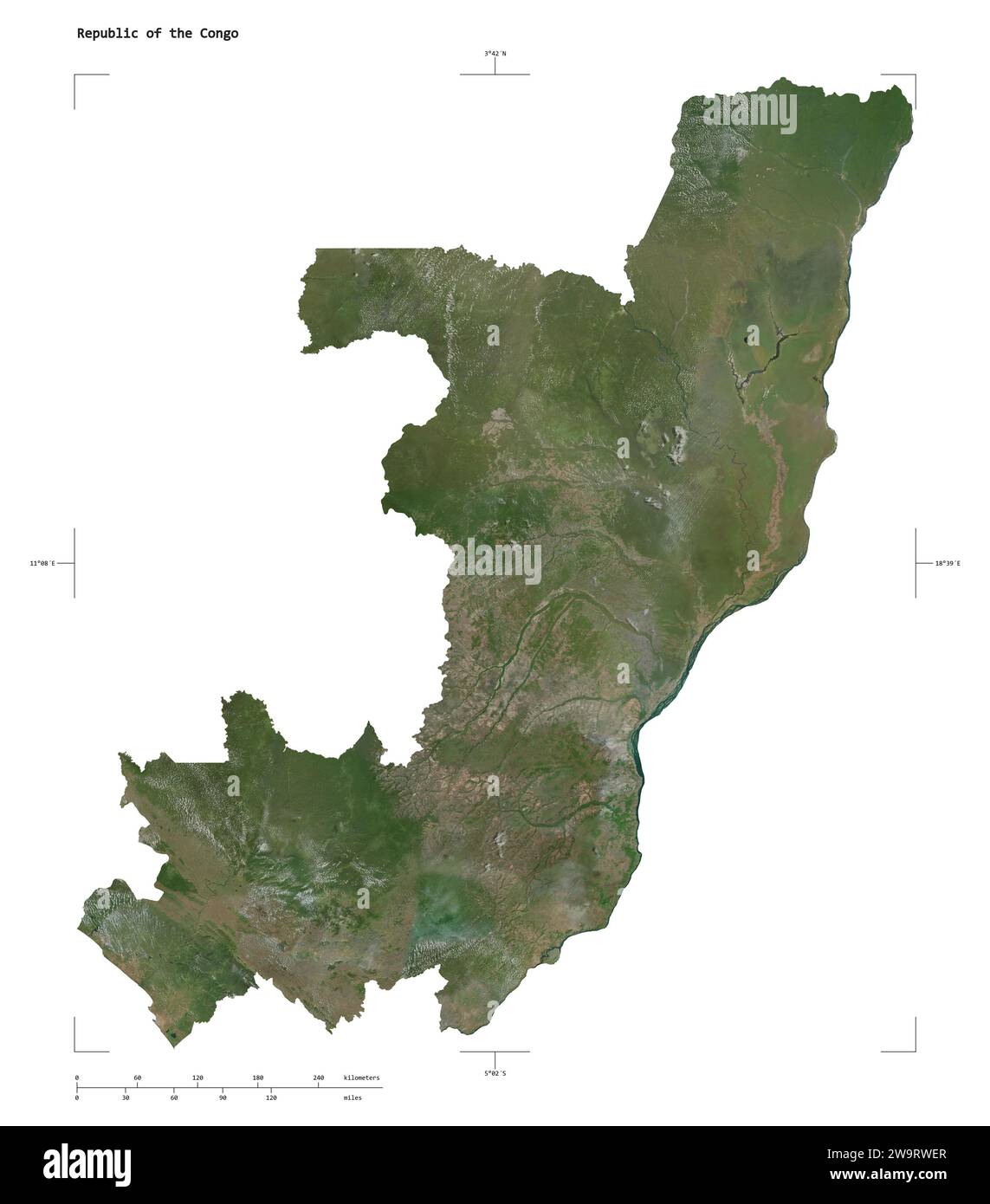 Shape of a high resolution satellite map of the Republic of the Congo