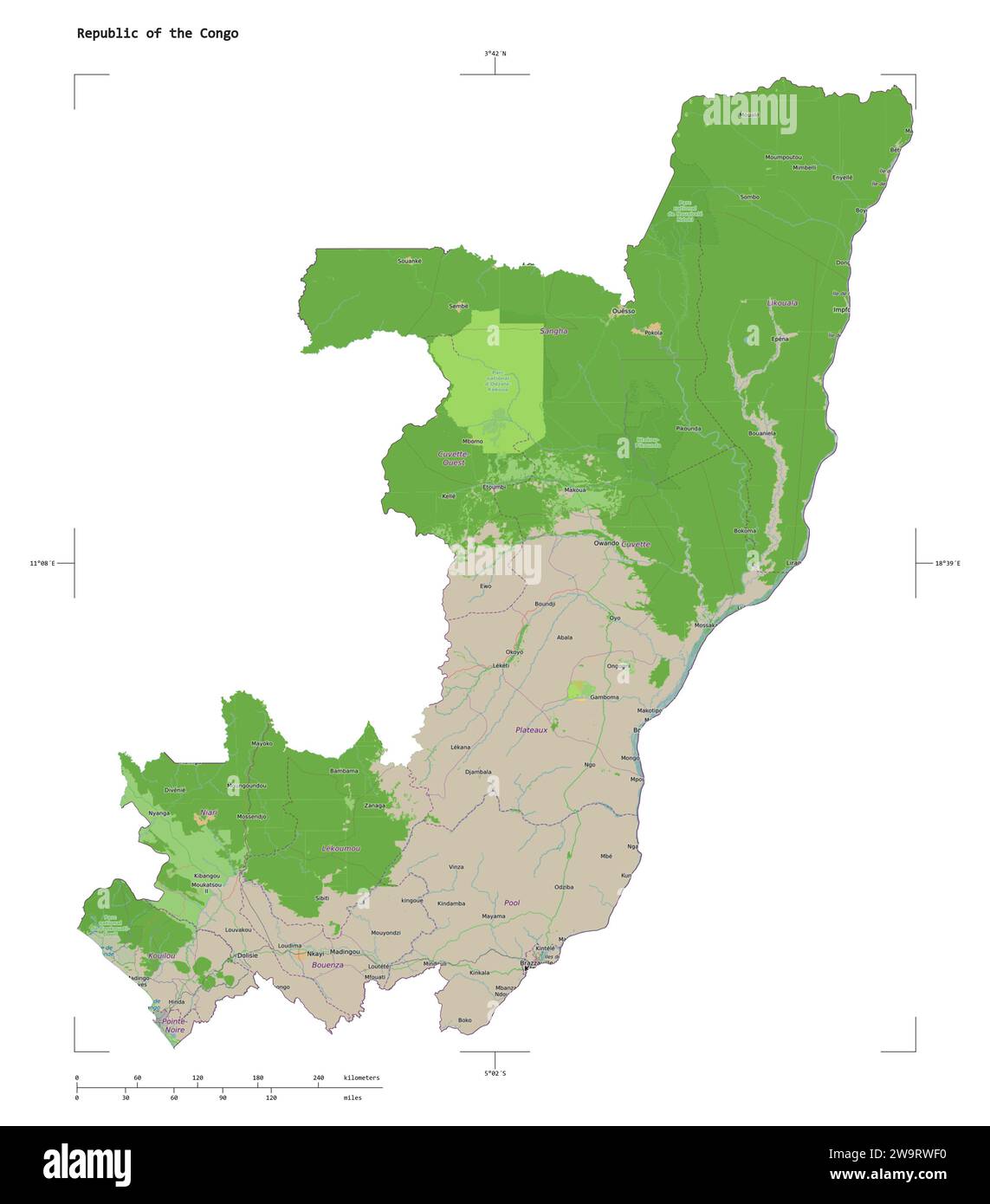 Shape of a topographic, OSM France style map of the Republic of the ...