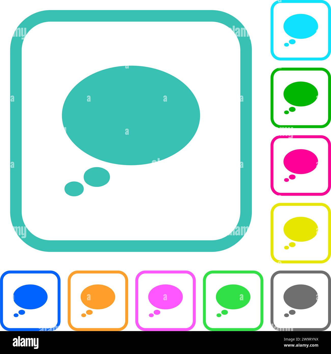 Single oval thought bubble solid vivid colored flat icons in curved borders on white background Stock Vector