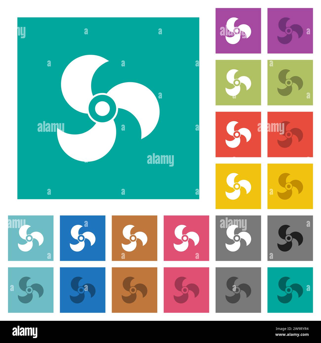 Propeller solid multi colored flat icons on plain square backgrounds ...