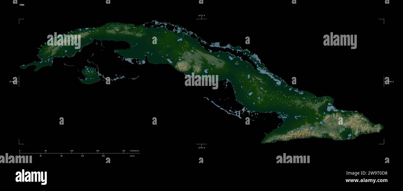Cuba Map Rivers Hi Res Stock Photography And Images Alamy Shape Of A Colored Elevation Map With Lakes And Rivers Of The Cuba With Distance Scale And Map Border Coordinates Isolated On Black 2W9T0D8 