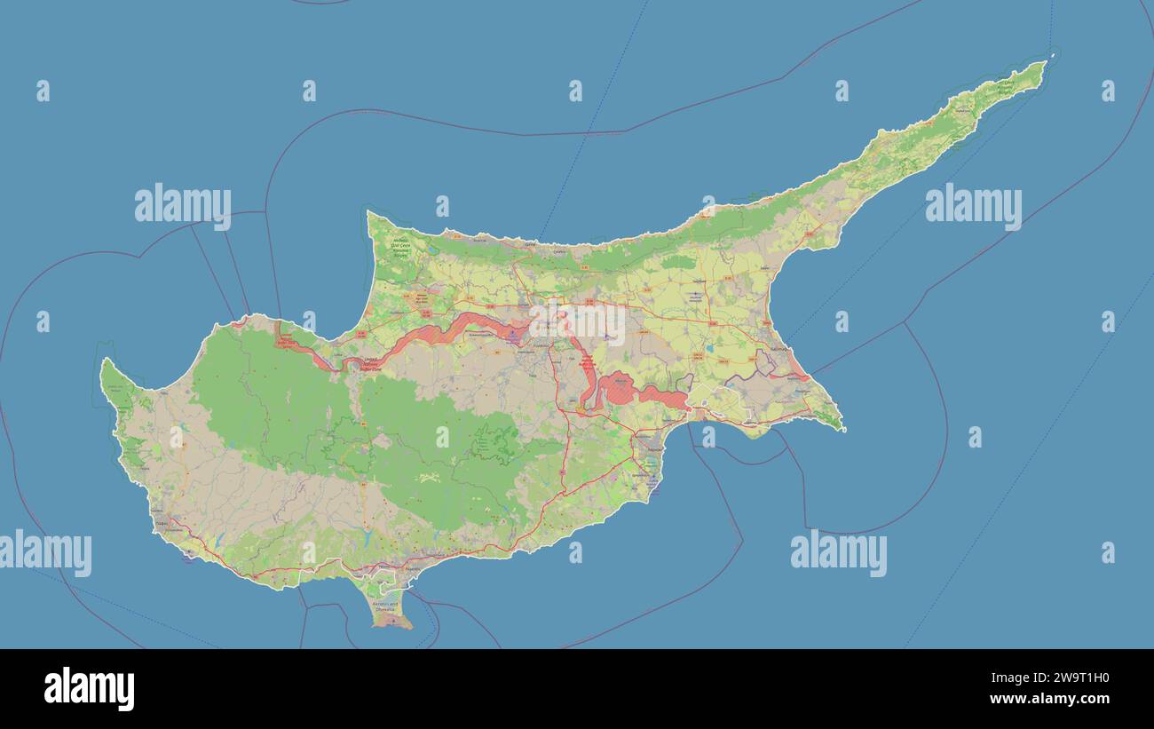 Topological Map Cyprus Cyprus outlined on a topographic, OSM standard style map Stock Photo ...