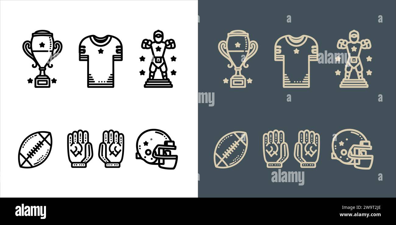 Vector American football icon set line art illustration Stock Vector