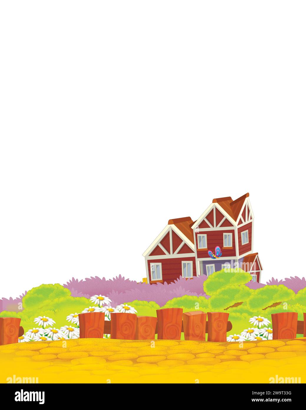 cartoon scene with farm ranch on white background - illustration for ...