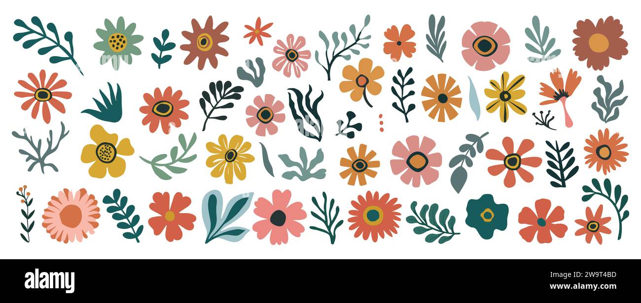 Set of hand drawn floral design vector elements Stock Vector Image ...