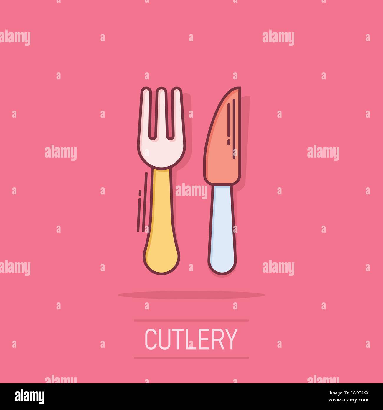 Fork and knife restaurant icon in comic style. Dinner equipment vector