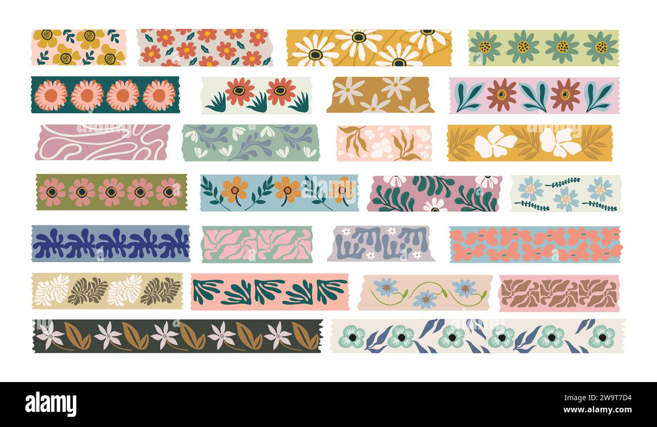 Washi tapes flowers vector art collection isolated Stock Vector