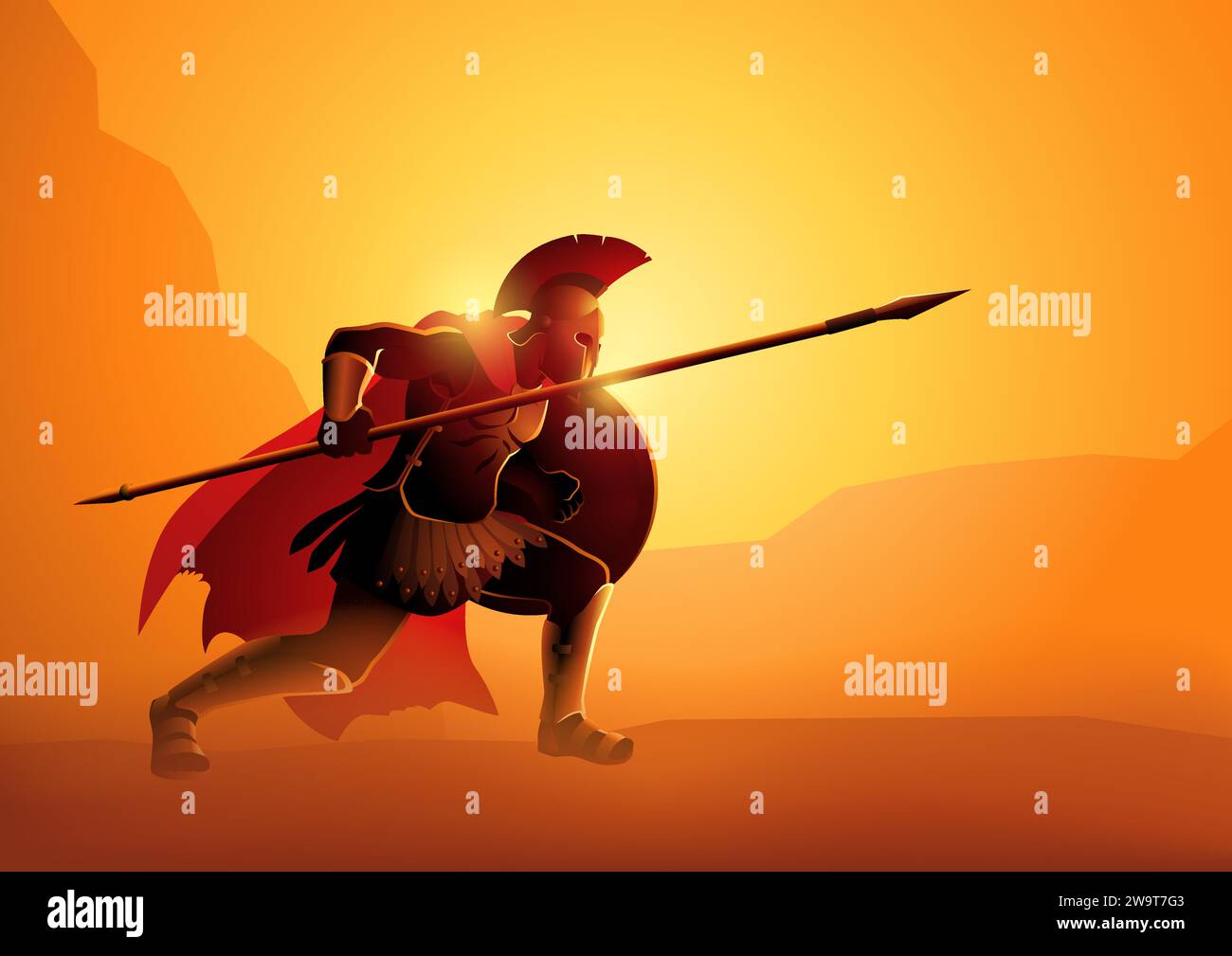 Vector illustration of ancient greek warrior in ready to fight position Stock Vector