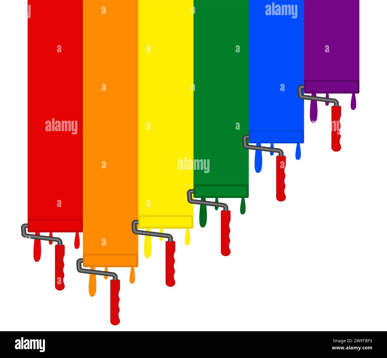 Colored stripes with paint rollers and drops of paint. Vector