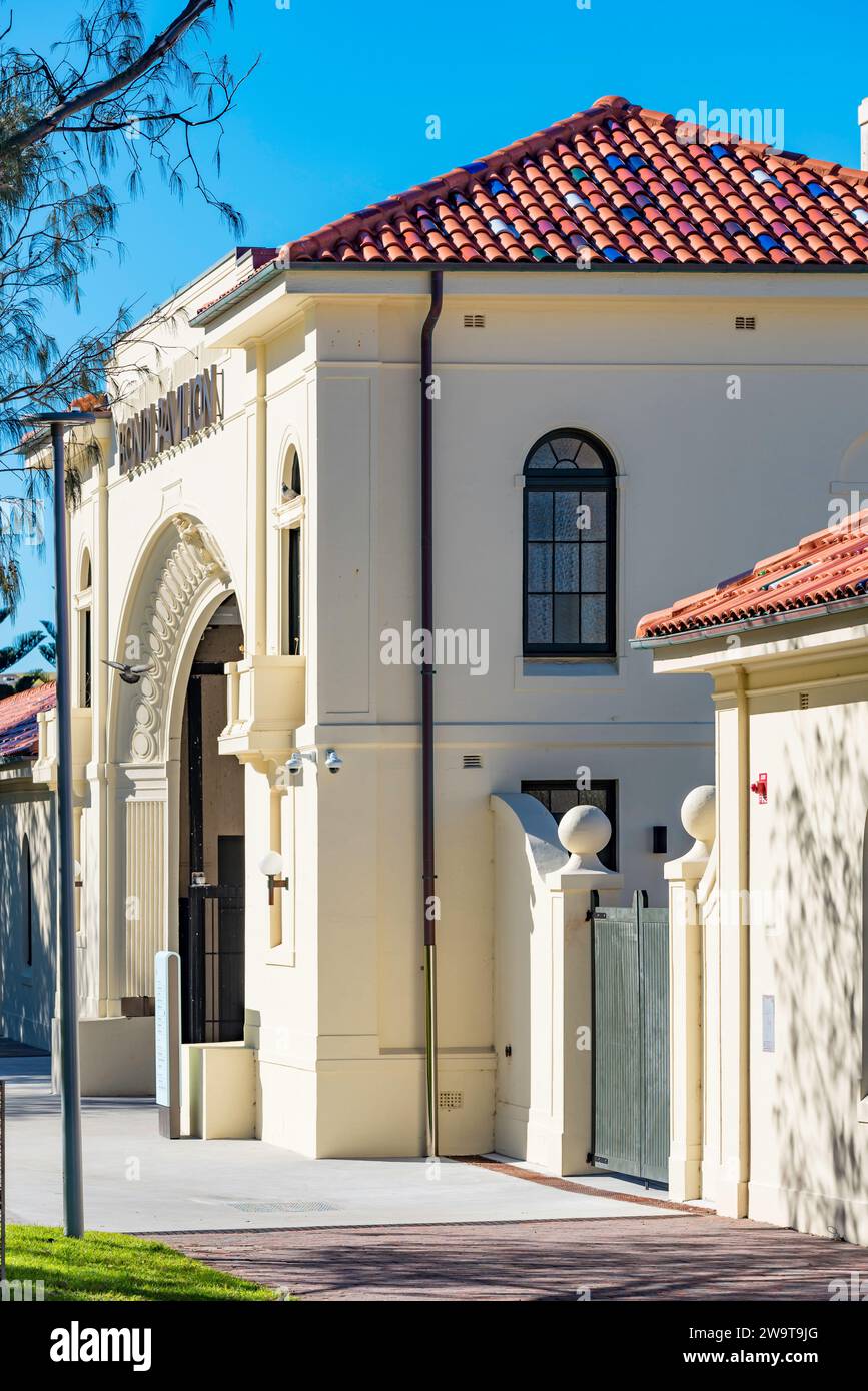 New curved mission-barrel glazed roof tiles covering the recently (2023) renovated and restored Bondi Pavillion in Sydney, Australia Stock Photo