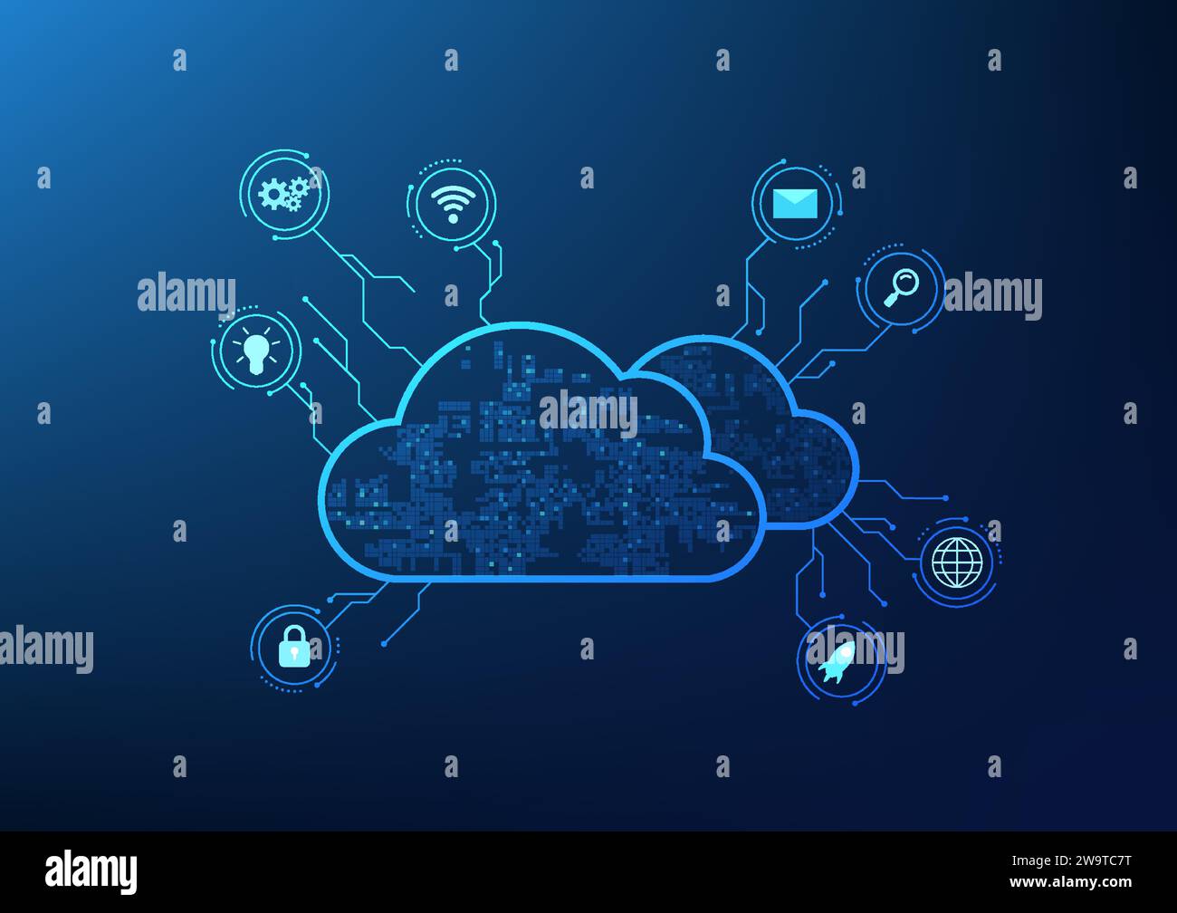 Cloud technology cloud storage Compilation of cyber via internet signal Overlapping clouds connected to network icons Stock Vector