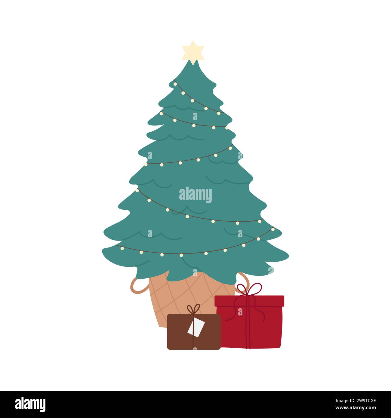 Christmas tree holiday with gifts. Home cozy xmas interior decorations