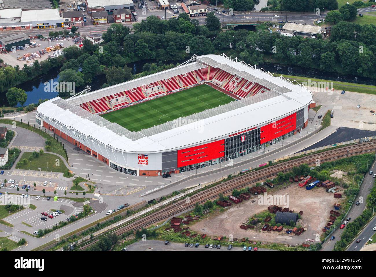 Aerial view of AESSEAL NEW YORK Stadium, Rotherham United Stock Photo