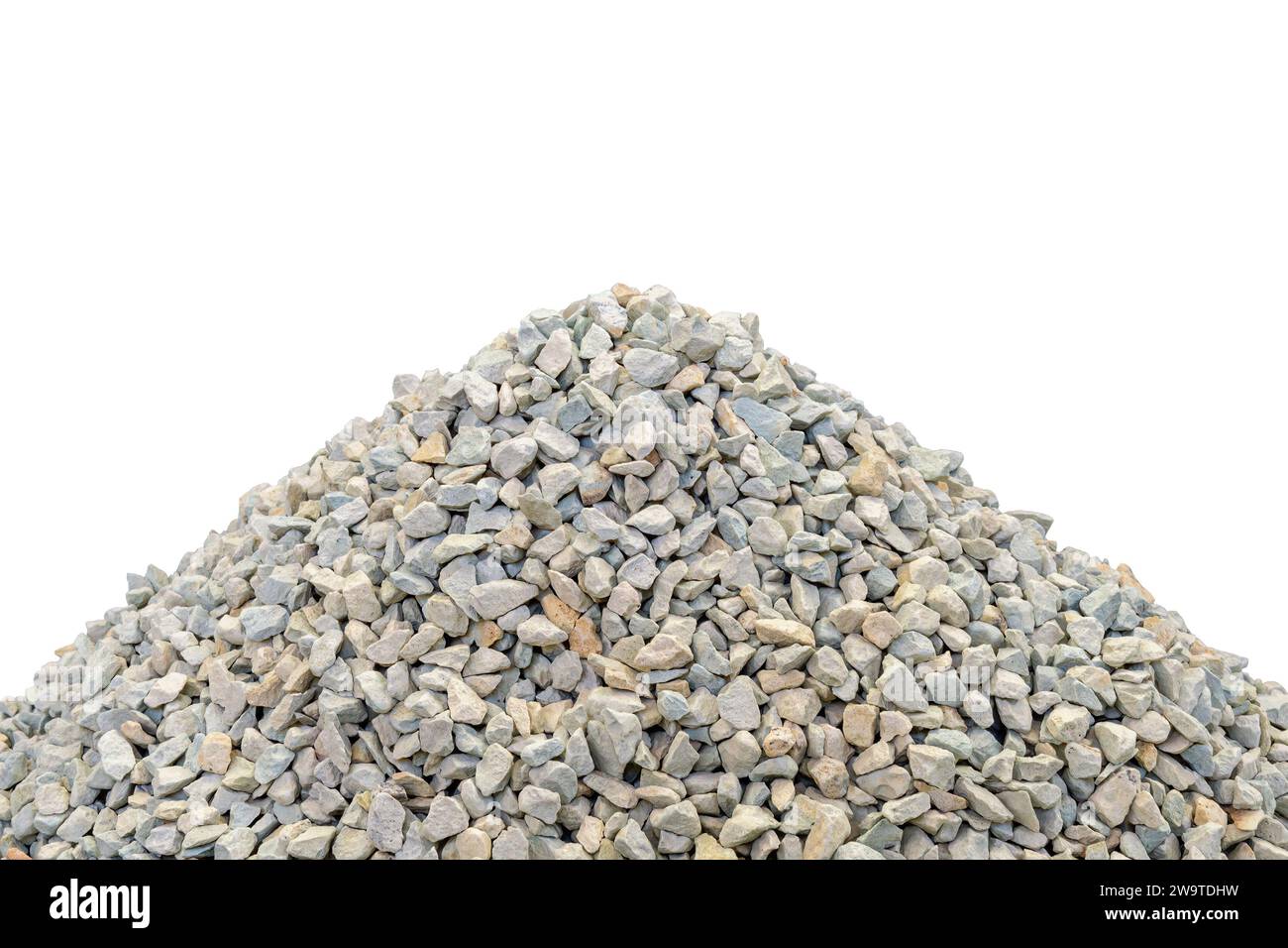 Crushed stones of the valuable mineral zeolite. Small pebble fragments are piled in a cone-shaped heap. Isolated. Stock Photo