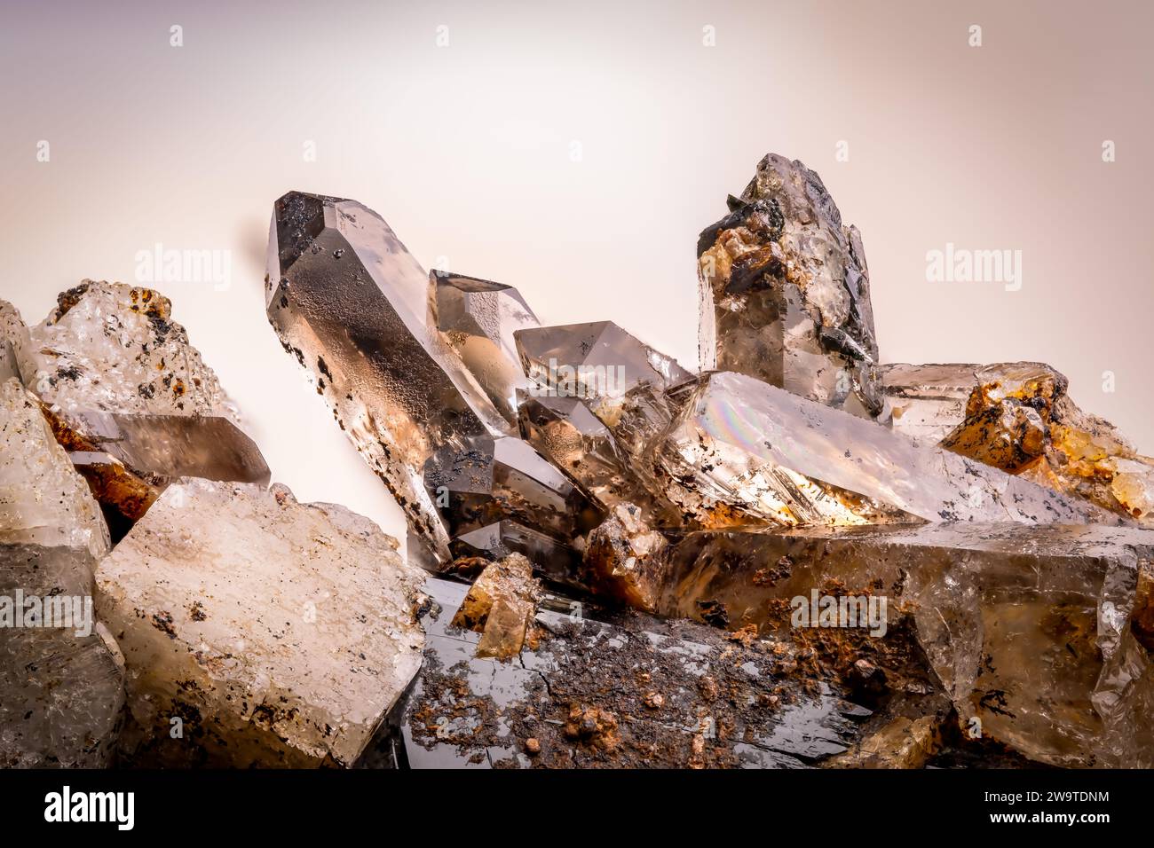 smoky quartz. macro detail texture background. close-up raw rough unpolished semi-precious gemstone Stock Photo