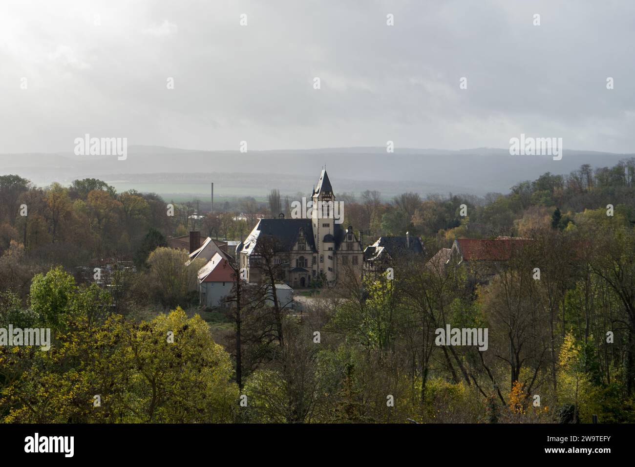 View of the Wilhelminian style villa Wipertistraße in Quedlinburg in autumn Stock Photo