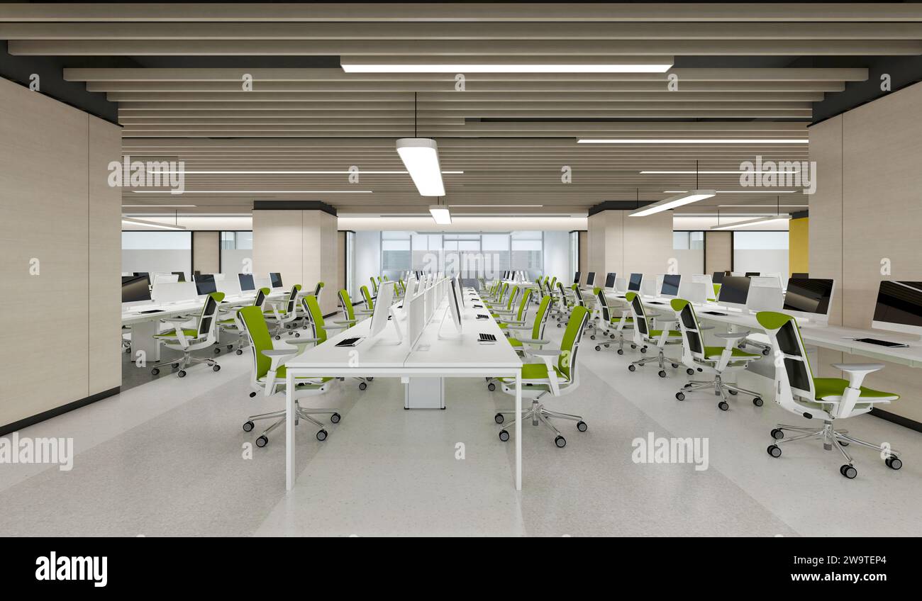 3d render of working space, office interior Stock Photo