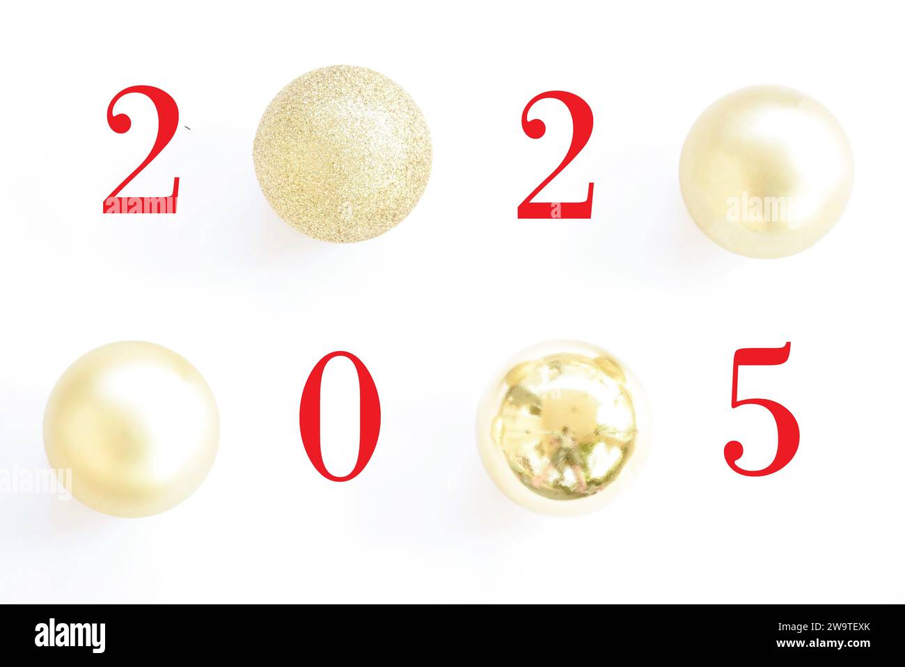 2025 letter on golden ball for decoration for Christmas and new year festival in white