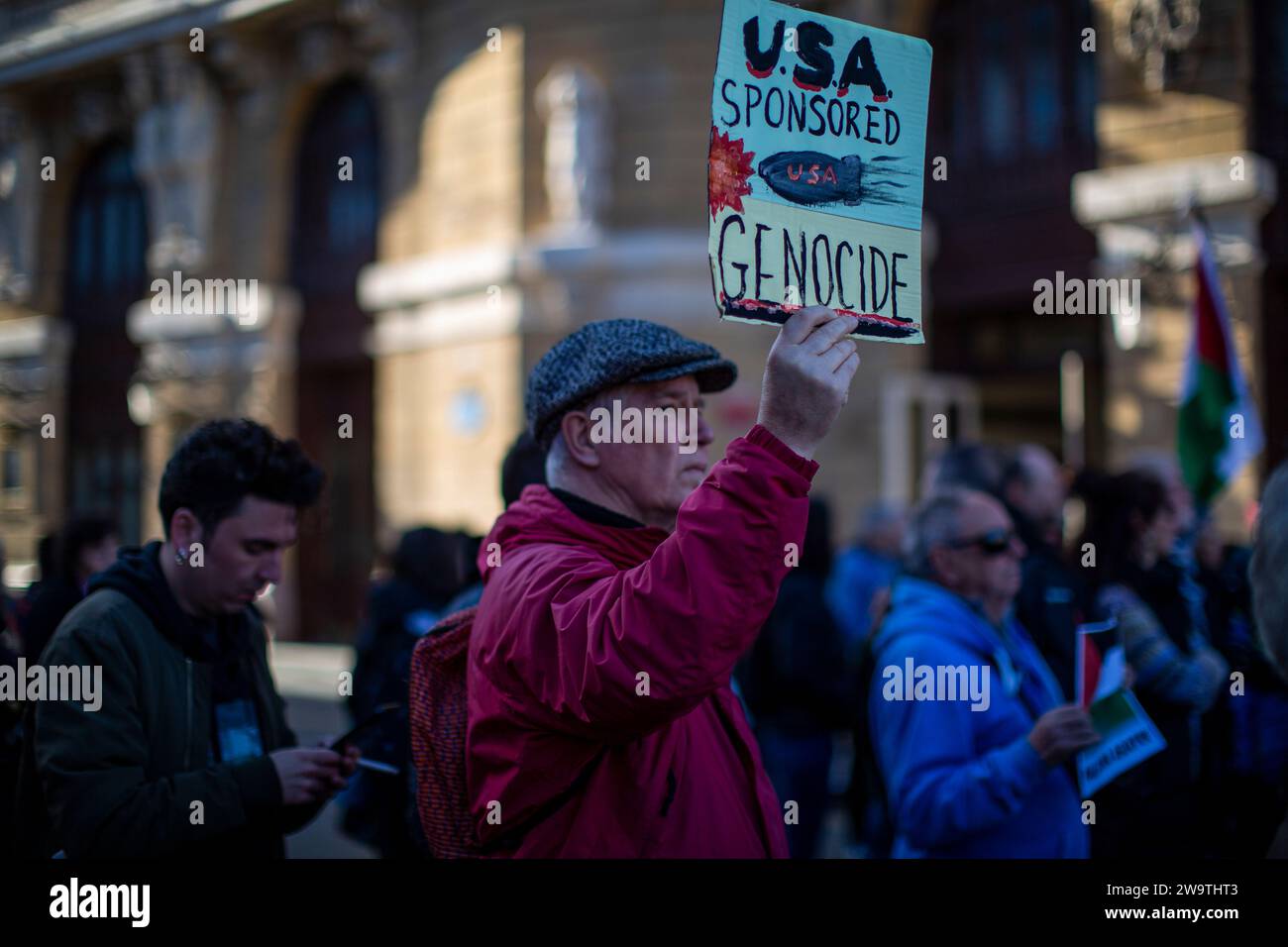 Bilbao, Vizcaya, Spain. 30th Dec, 2023. Hundreds of people with flags ...