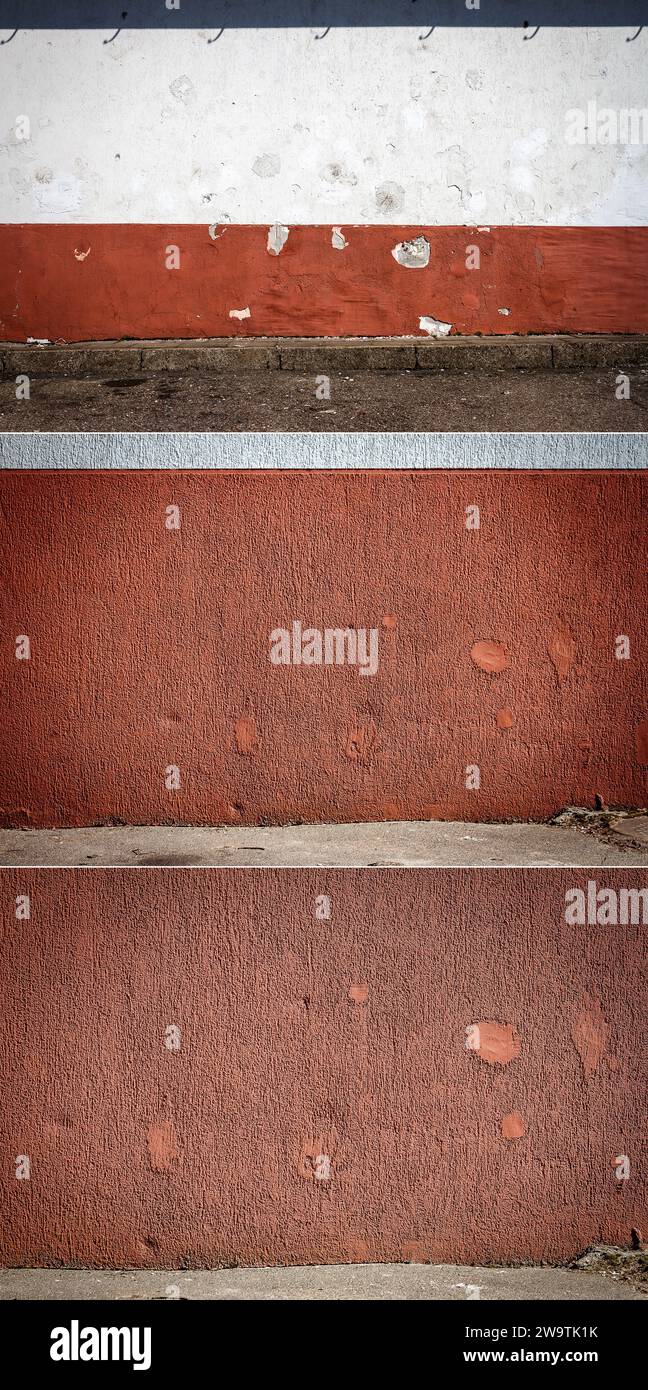 Collection of images with white and red plaster wall. Abstract architecture background Stock Photo