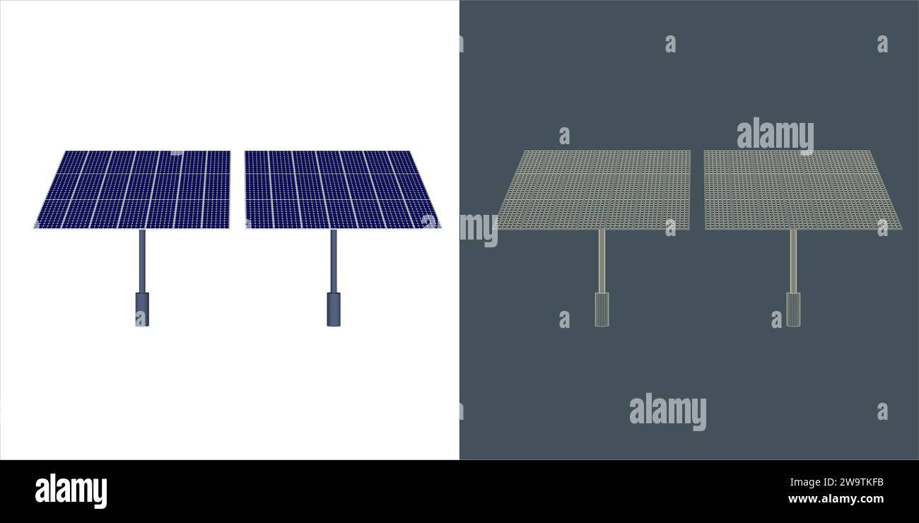 Solar Panel Concept. line Blueprint Wire-frame style. Stock Vector