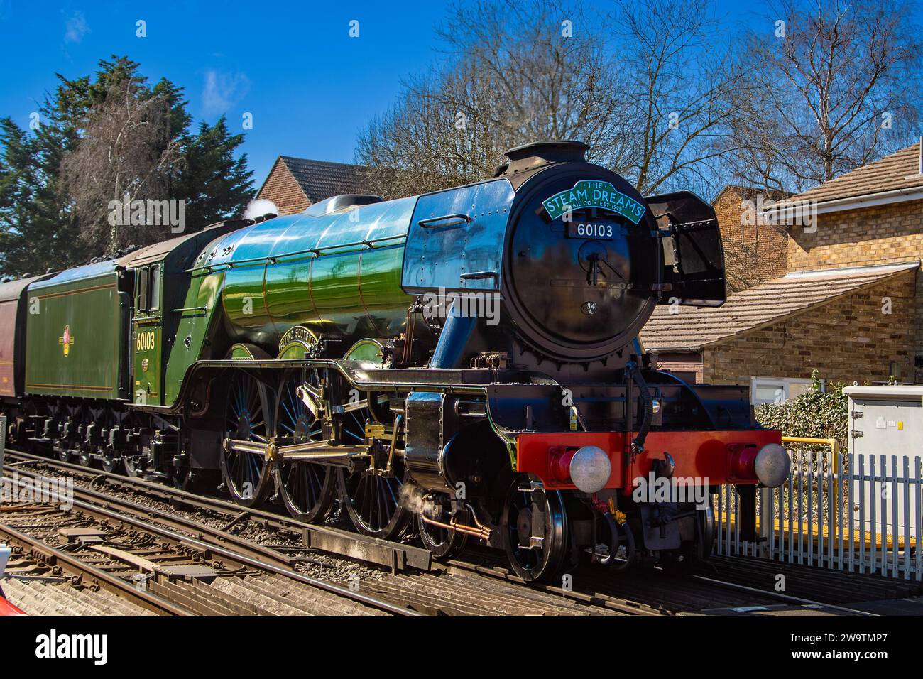 The famous steam train LNER Class A3 4472 'Flying Scotsman' traveling through Canterbury during its 100 years in service centennial celebration tour. Stock Photo