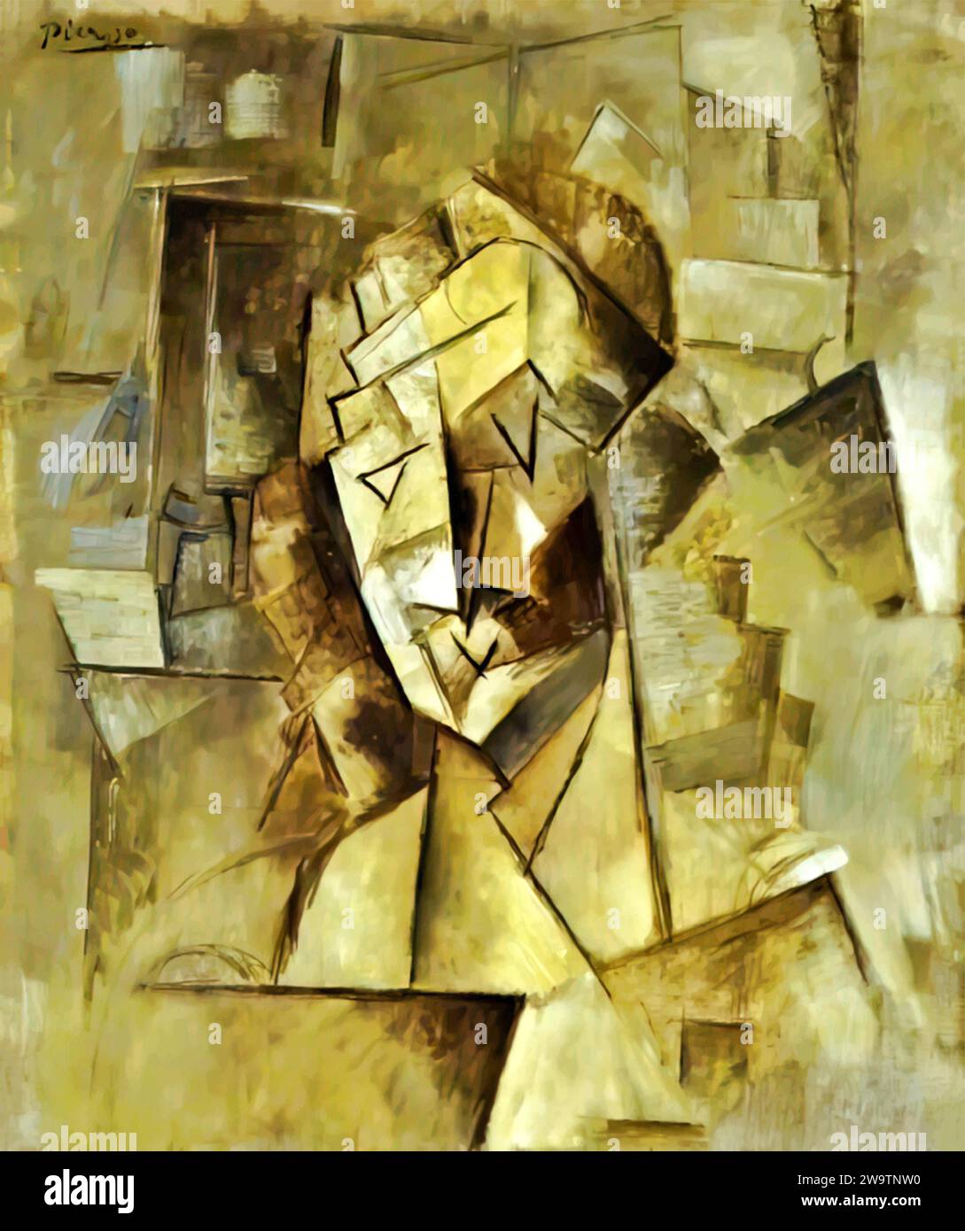 Cubist Head (portrait of Fernande) c.190910 (Painting) by Artist Picasso, Pablo (1881-1973) Spanish. Stock Vector